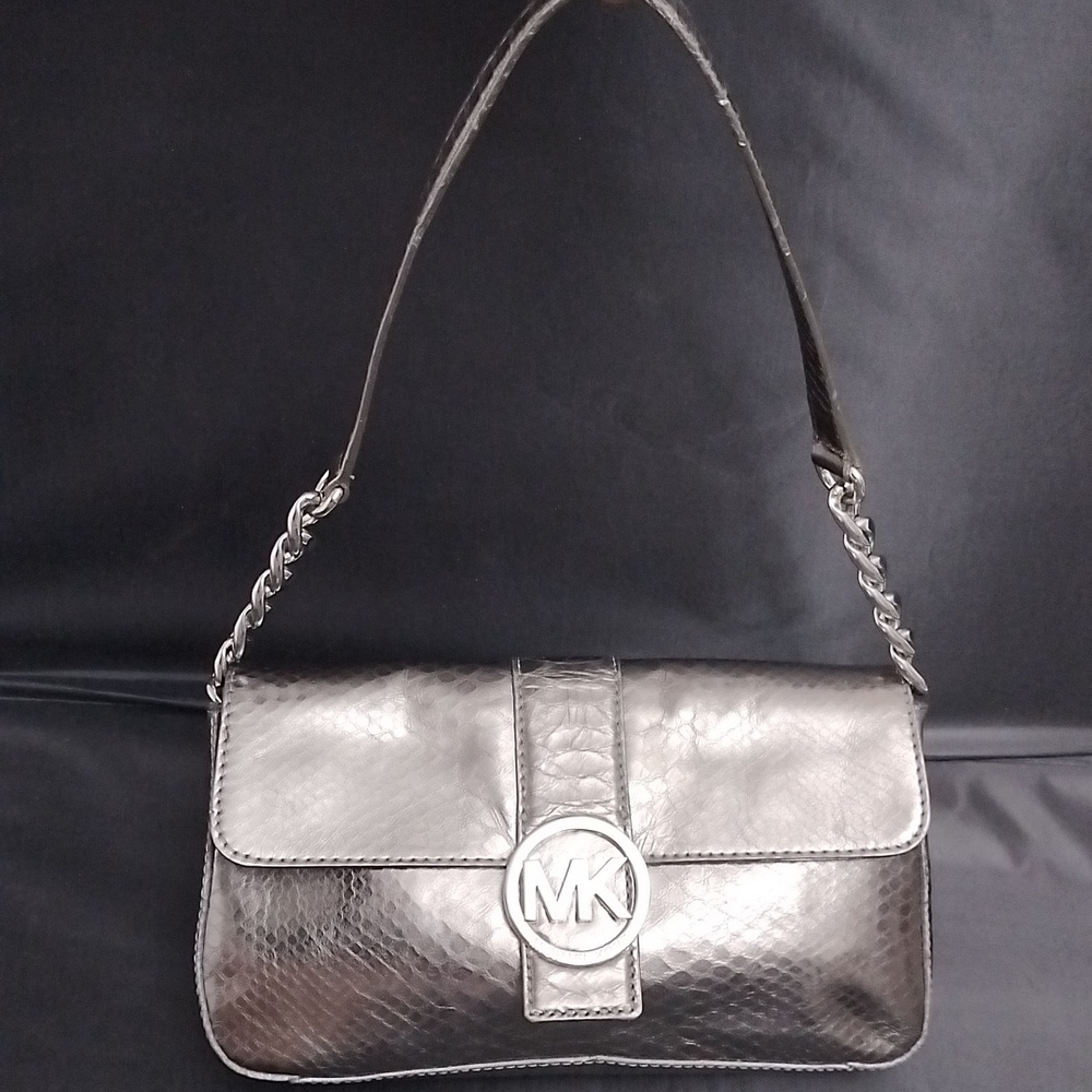 Michael Kors Metallic Gunmetal Python Embossed Fl… - image 2